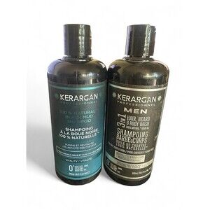 2 Bottles Kerargan Black Mud Shampoo & Men's 3 in 1 Hair Beard & Body Wash 500ml